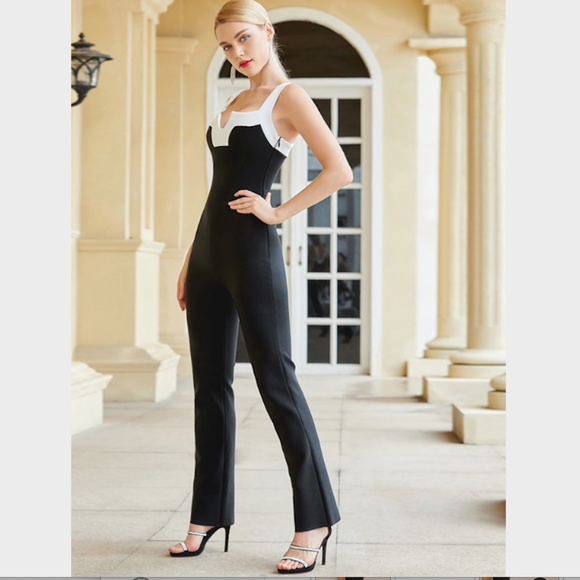 NEW BLACK & WHITE BANDAGE JUMPSUIT PANTSUIT JUMPER - Picture 3 of 14
